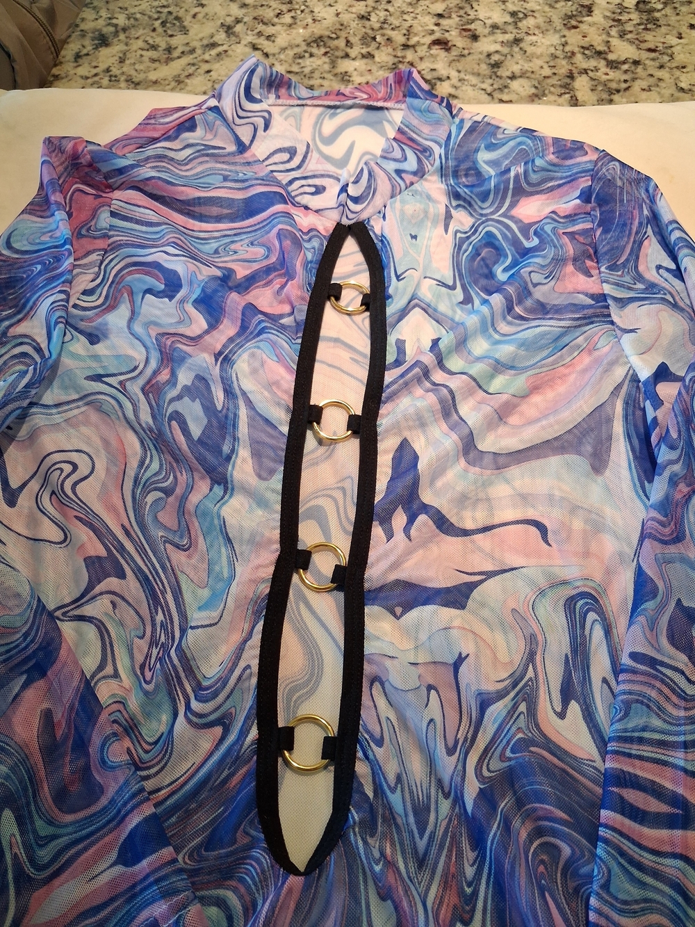 Sheer Marble-Print Swim Coverup in Blue & Pink - Picture 3 of 3